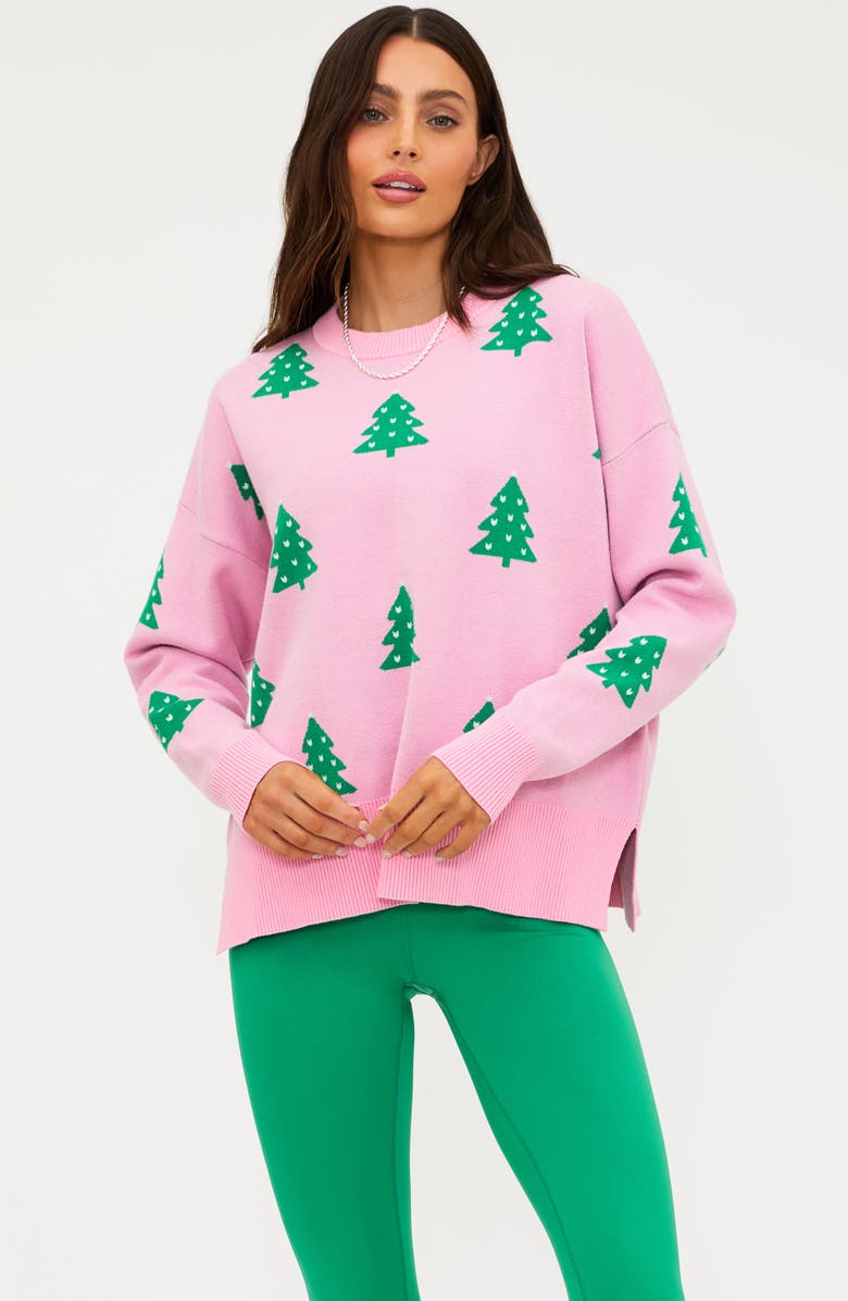 Beach Riot Callie Christmas Tree Sweater, Alternate, color, Pink