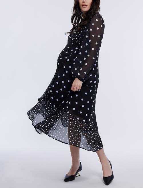 Motherhood Maternity Woven Wrap Long Sleeve Midi Dress In Mixed Dot