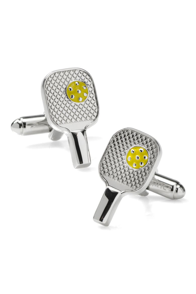 Pickleball Rackets Cufflinks, Main, color, SILVER