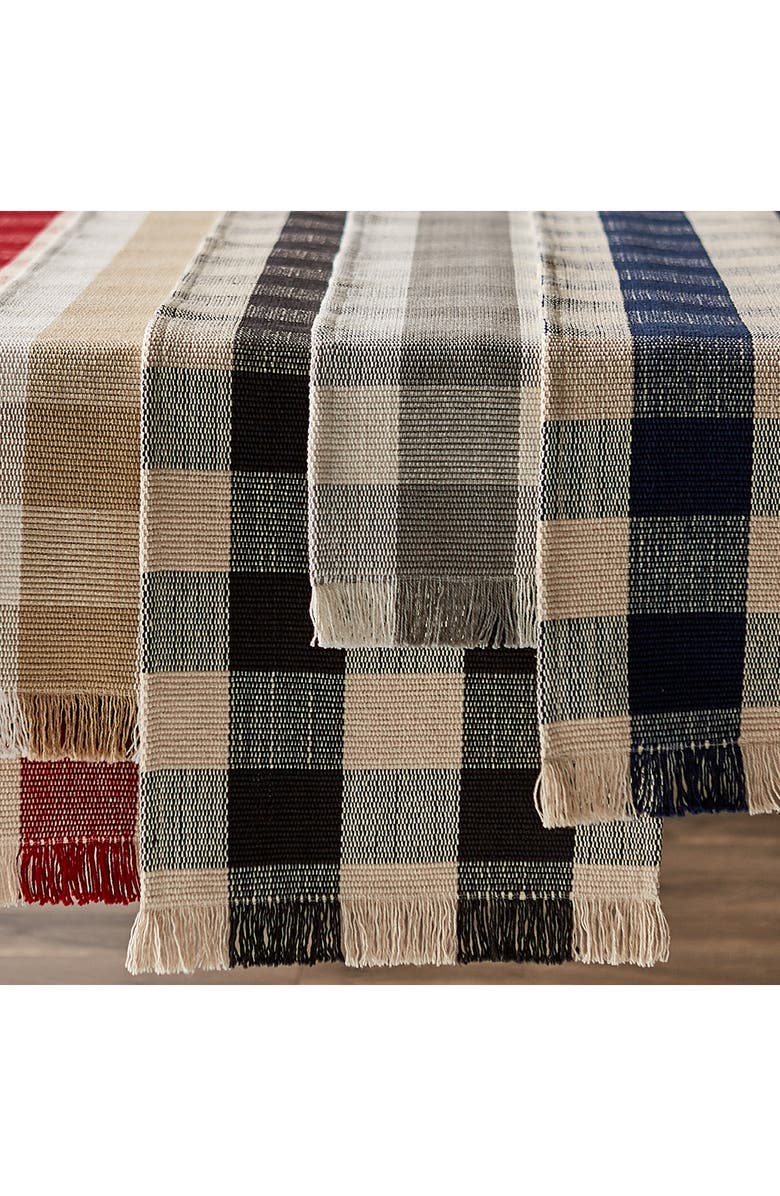 Design Imports Checkered Fringe Cotton Table Runner, Alternate, color, Brown
