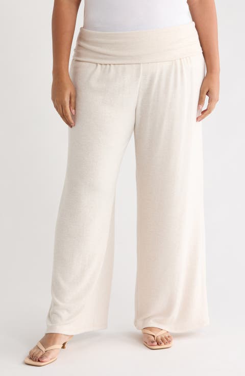 Foldover Knit Wide Leg Pants (Plus)