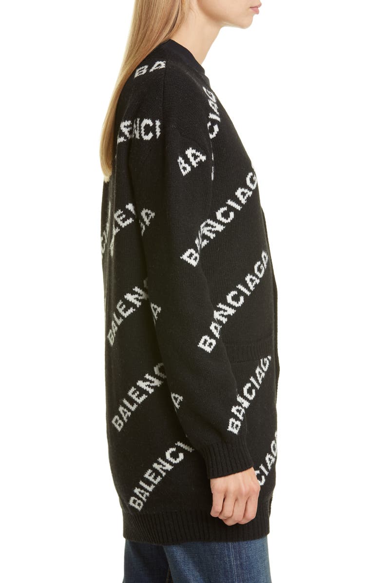 Balenciaga Logo Jacquard Wool Blend Cardigan, Alternate, color, 