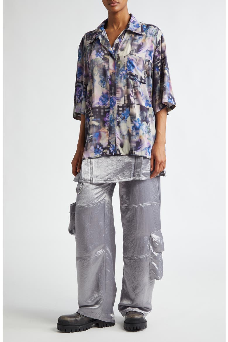 Clover Skirt Overlay Satin Cargo Pants, Alternate, color, GREY