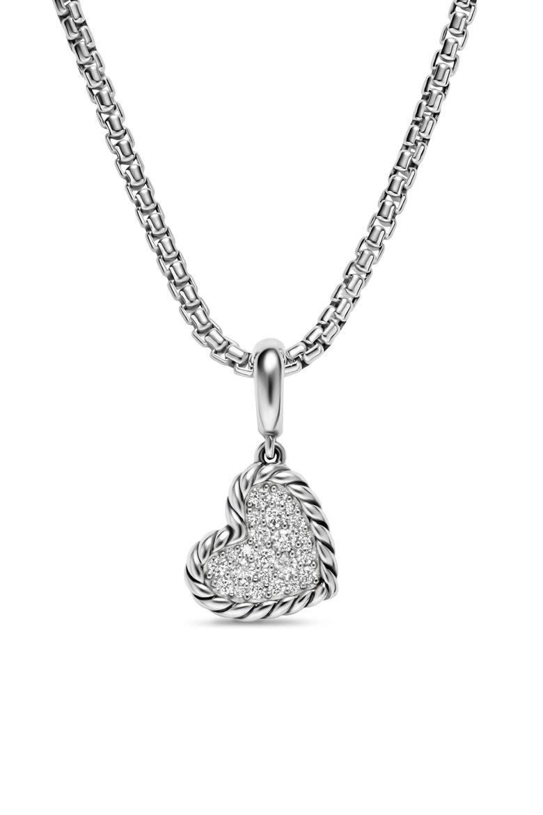 DY Elements® Heart Pendant in Sterling Silver with Diamonds, 12.7mm, Alternate, color, SILVER PAVE