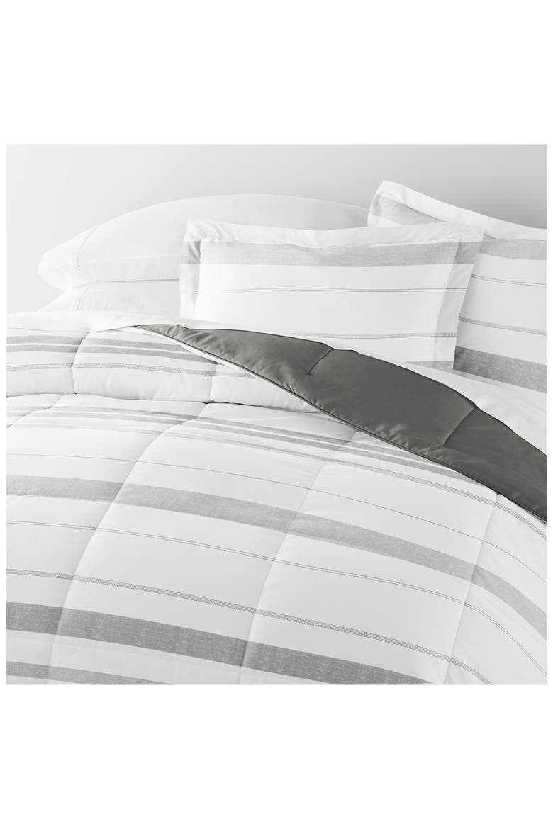 Stitched Stripe Reversible 3-Piece Comforter Set, Alternate, color, GRAY