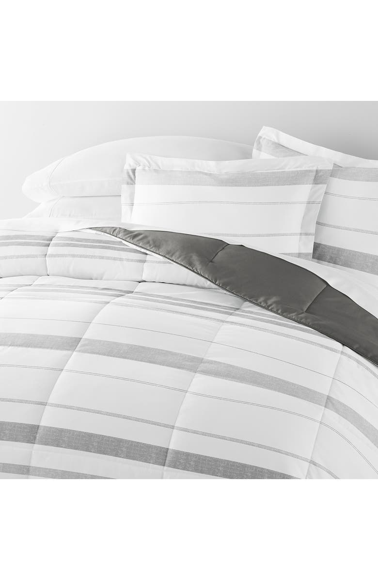 HOMESPUN Stitched Stripe Reversible 3-Piece Comforter Set, Alternate, color, Gray
