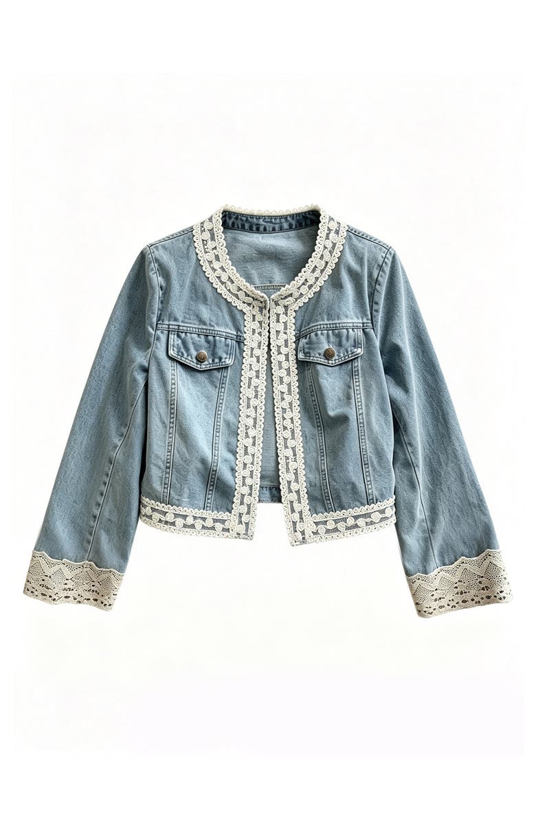 WDNY Lace Trim Denim Jacket, Main, color, Denim