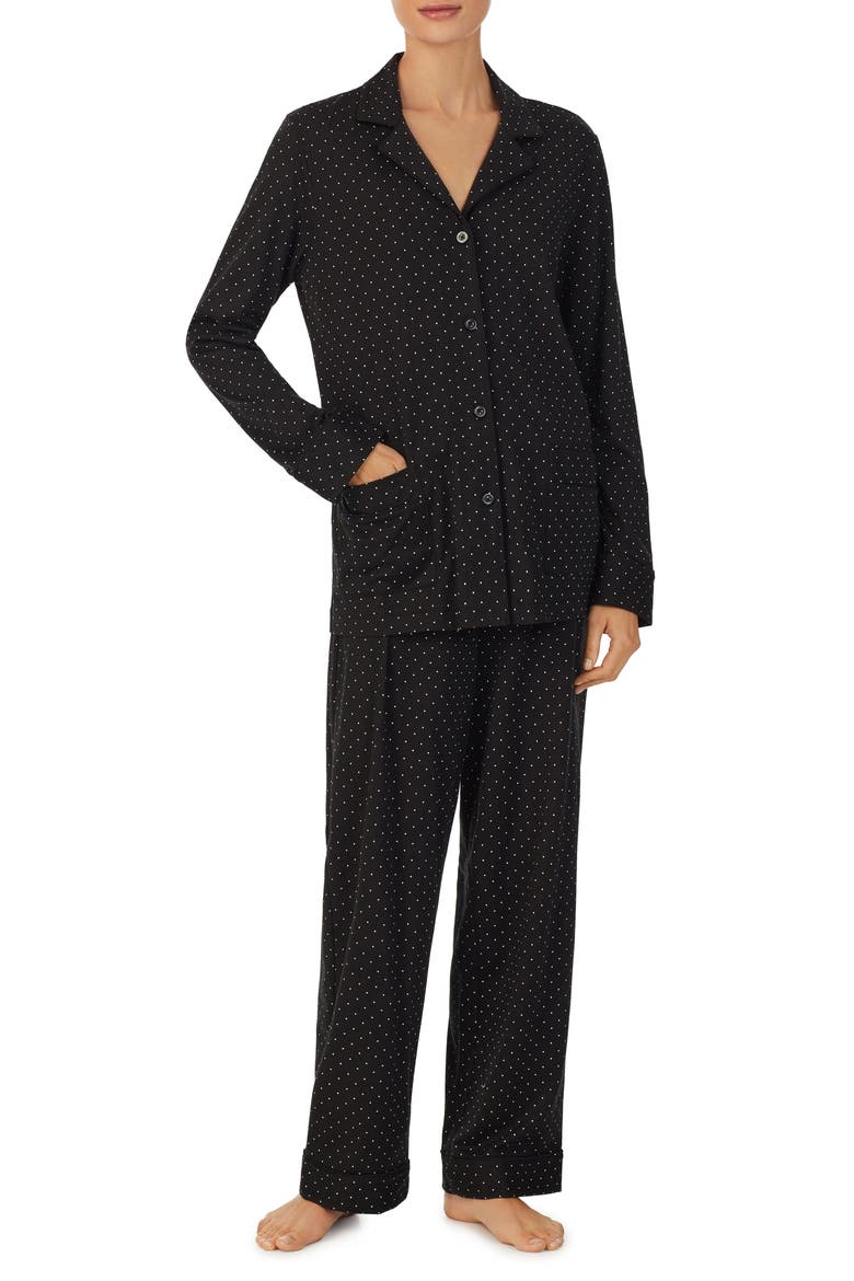 Long Sleeve Cotton Blend Pajamas, Alternate, color, BLACK DOT