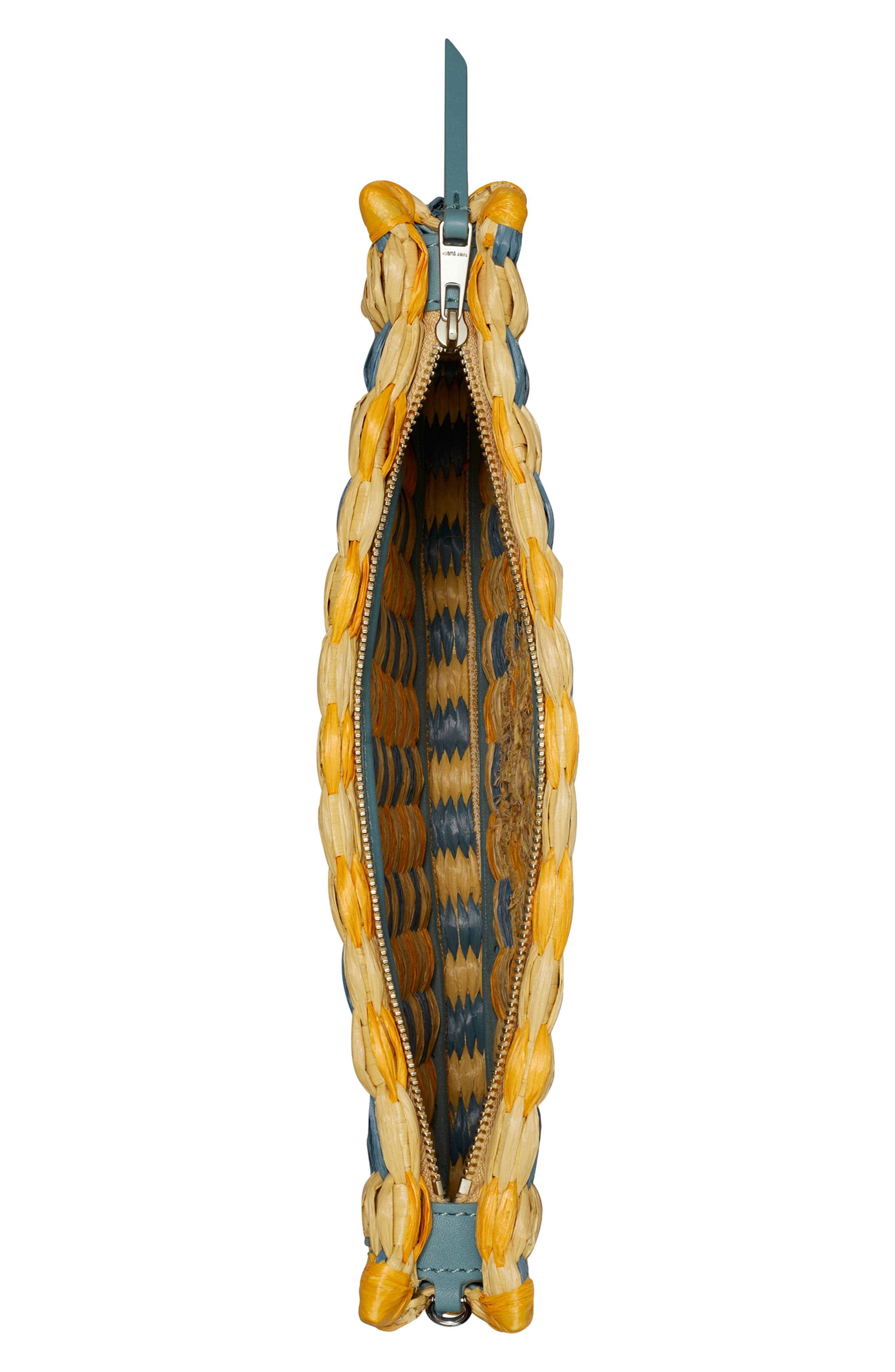 Tory Burch Ella Woven Raffia Wristlet, Alternate, color, Deep Slate