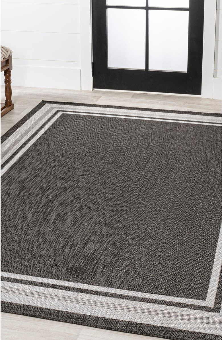 JONATHAN Y James Modern Border Stripe Indoor/Outdoor Area Rug, Alternate, color, Black/Cream