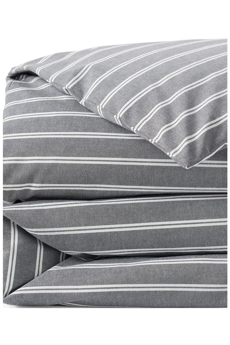 Oxford Yarn Dyed Cotton Reversible Duvet Cover, Alternate, color, Black Slate/Graphite Stripe