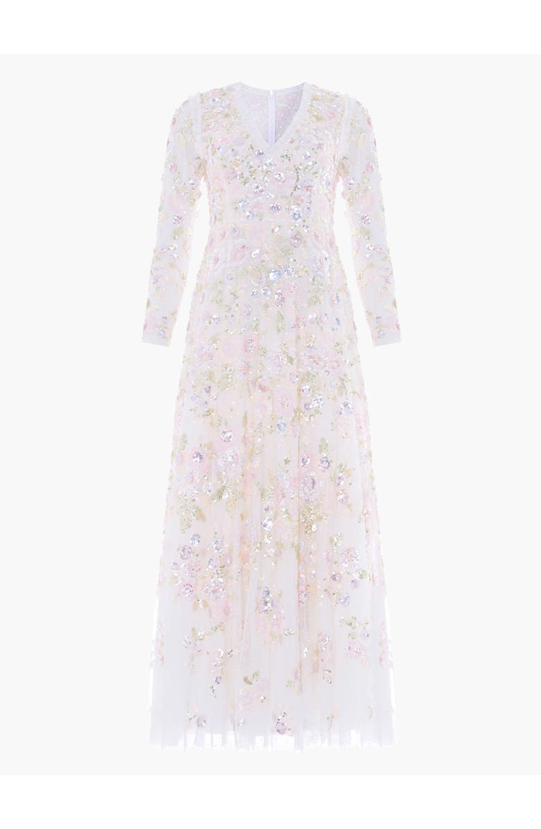 Needle & Thread Sequin Paradise V-Neck Gown, Alternate, color, Swan White/Multi