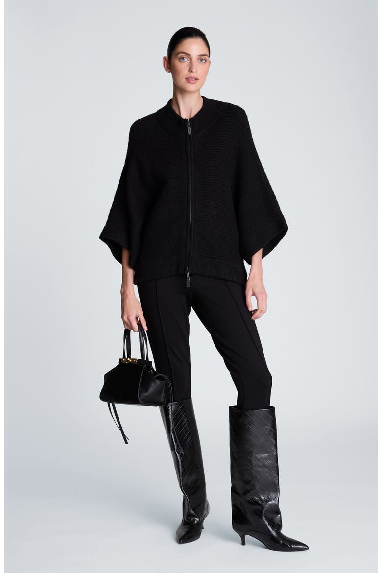 Dolman Sleeve Zip Cardigan, Alternate, color, BLACK