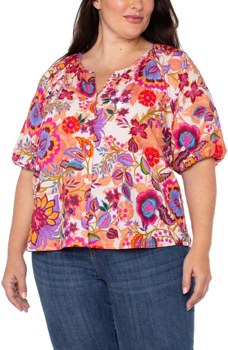Liverpool Los Angeles Floral Print Puff Sleeve Button-Up Shirt, Alternate, color, Floral Prds Multi