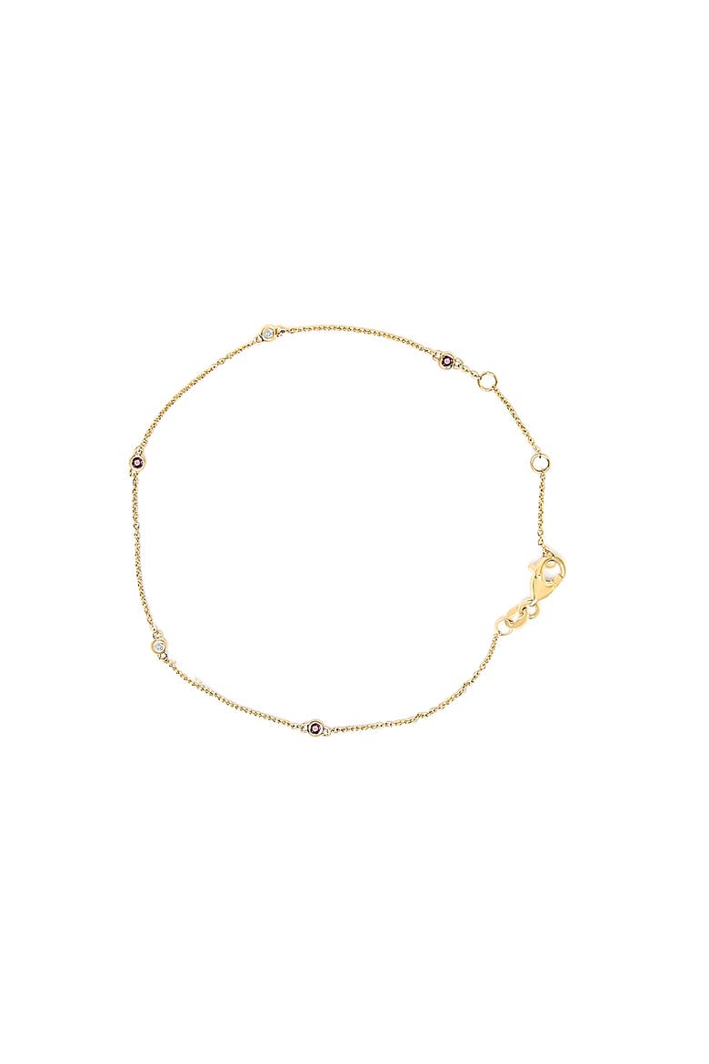14K Yellow Gold Red Ruby and White Diamond Bezel Station Chain Bracelet, Main, color, Yellow