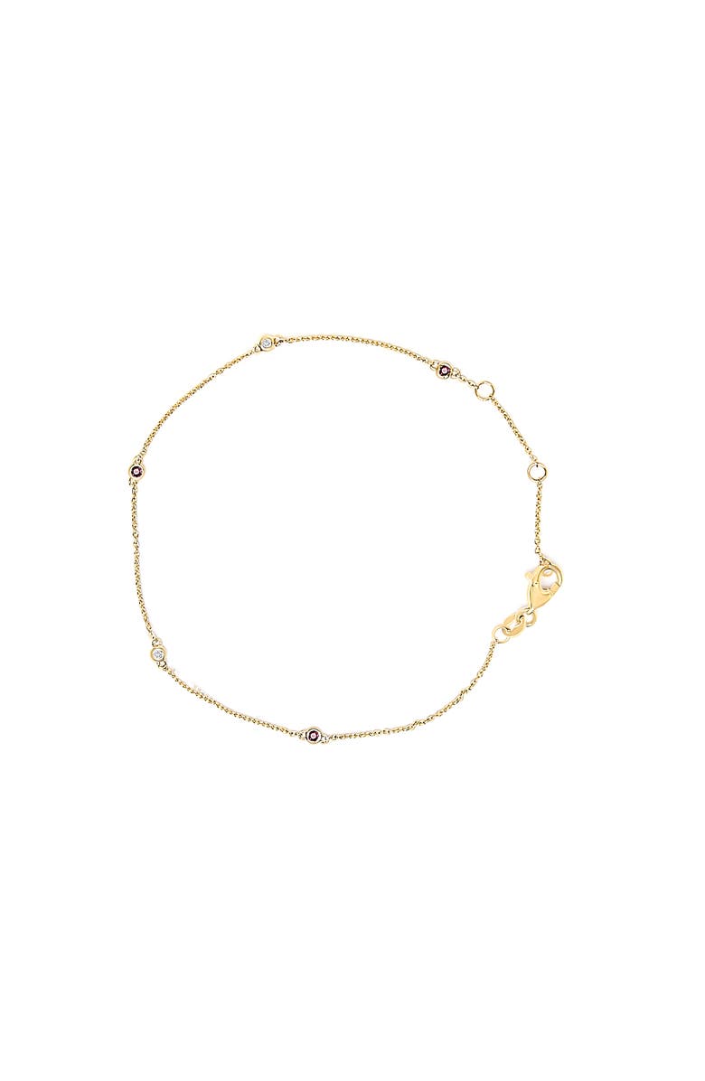 Haus of Brilliance 14K Yellow Gold Red Ruby and White Diamond Bezel Station Chain Bracelet, Main, color, Yellow