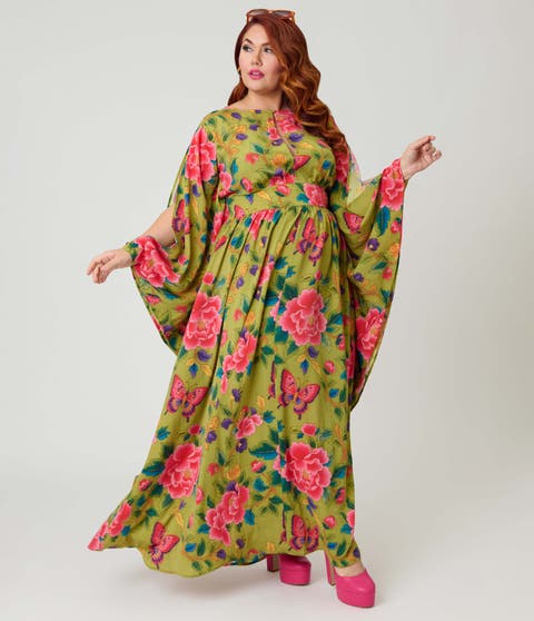 Plus Size 1960s Flutter Sleeve Caftan