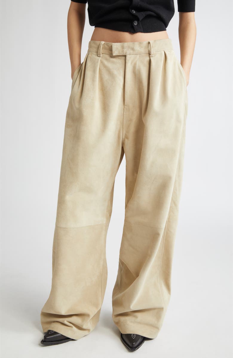 R13 Pleated Wide Leg Suede Pants, Main, color, Stone