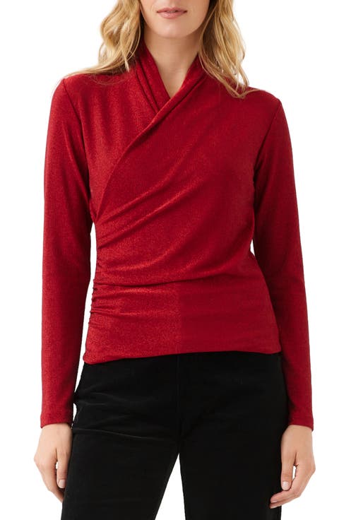 Crossover Side Shirred Metallic Knit Top