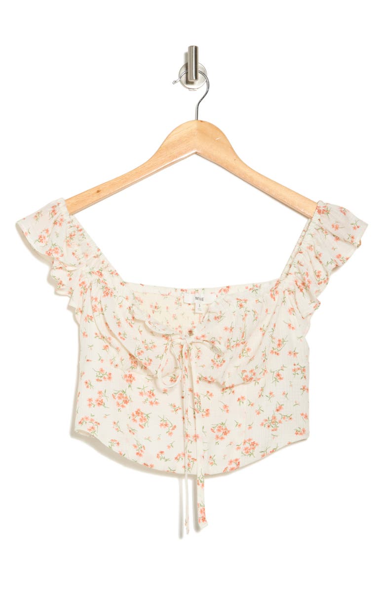 Blu Pepper Floral Ruffle Crop Top, Alternate, color, Ivory Multi