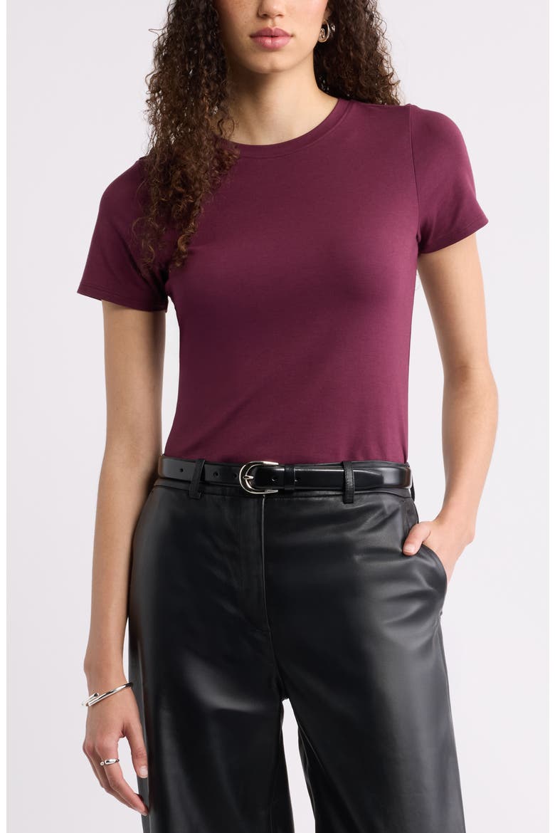 Pima Cotton Blend Crewneck T-Shirt, Main, color, BURGUNDY FIG