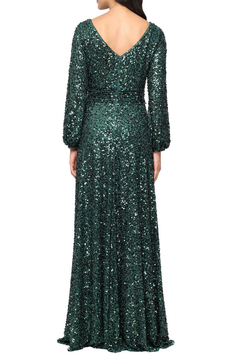 Alex Evenings Sequin Long Sleeve Gown, Alternate, color, Emerald Green