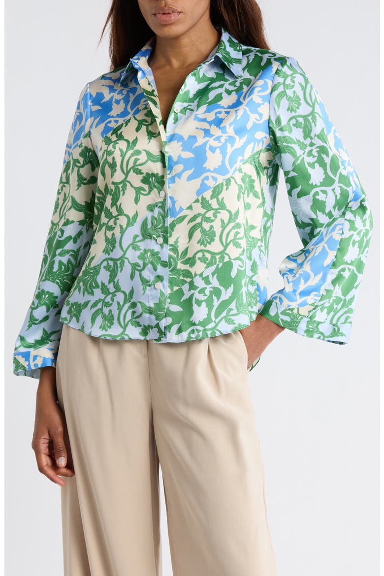 Milad Oversize Bell Sleeve Button-Up Shirt, Main, color, BLUE BOTANICAL