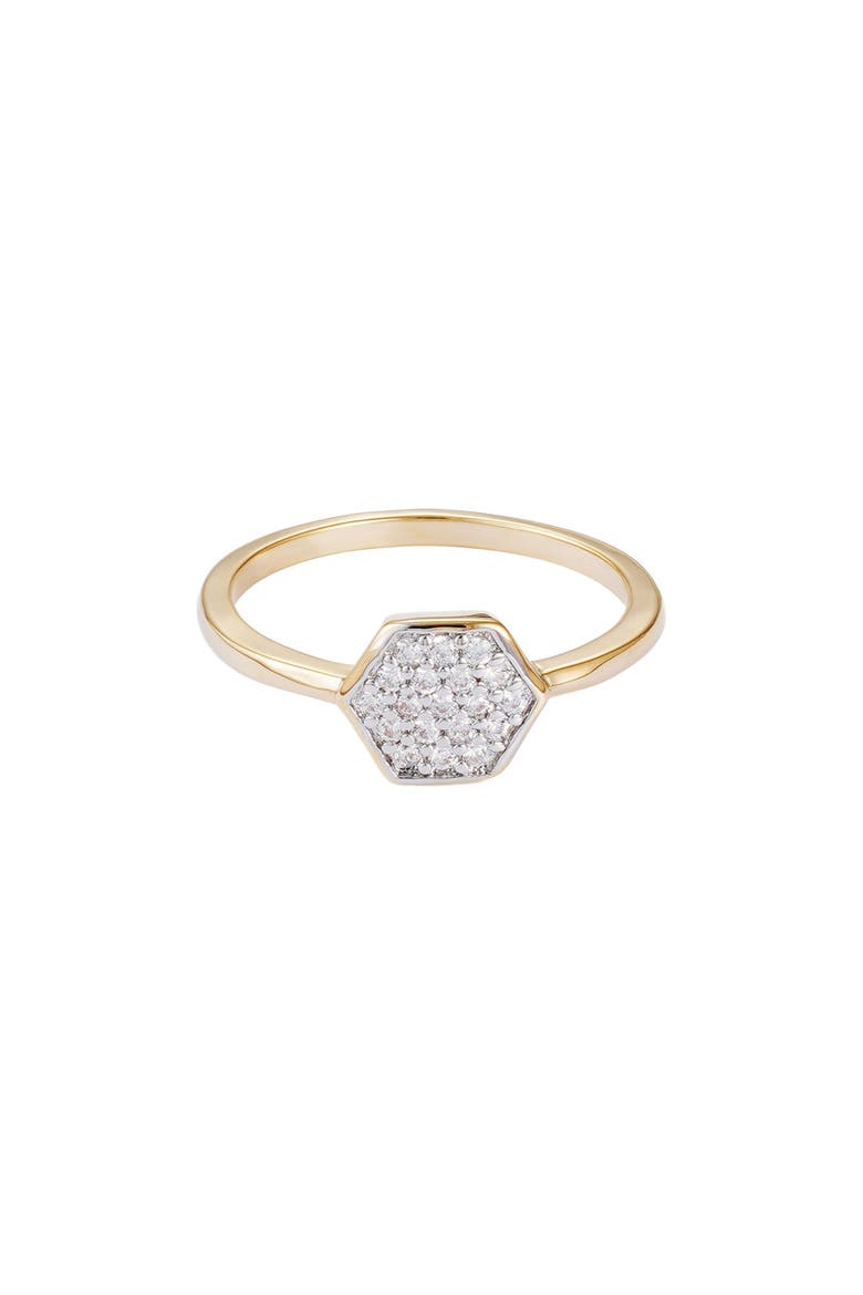 14K Gold Plated Pavé Cubic Zirconia Mini Hexagon Ring, Alternate, color, GOLD
