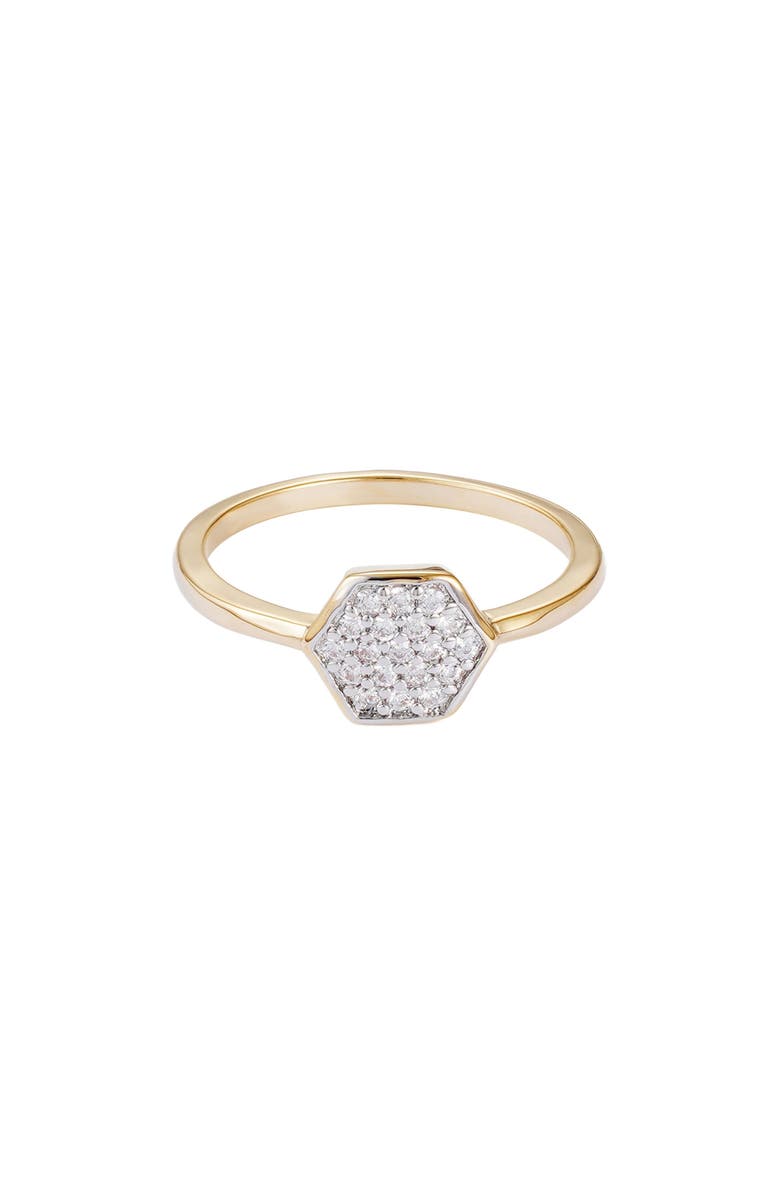 Adornia 14K Gold Plated Pavé Cubic Zirconia Mini Hexagon Ring, Alternate, color, Gold
