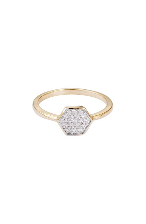 Adornia 14k Gold Plated Pavé Cubic Zirconia Mini Hexagon Ring In Gold