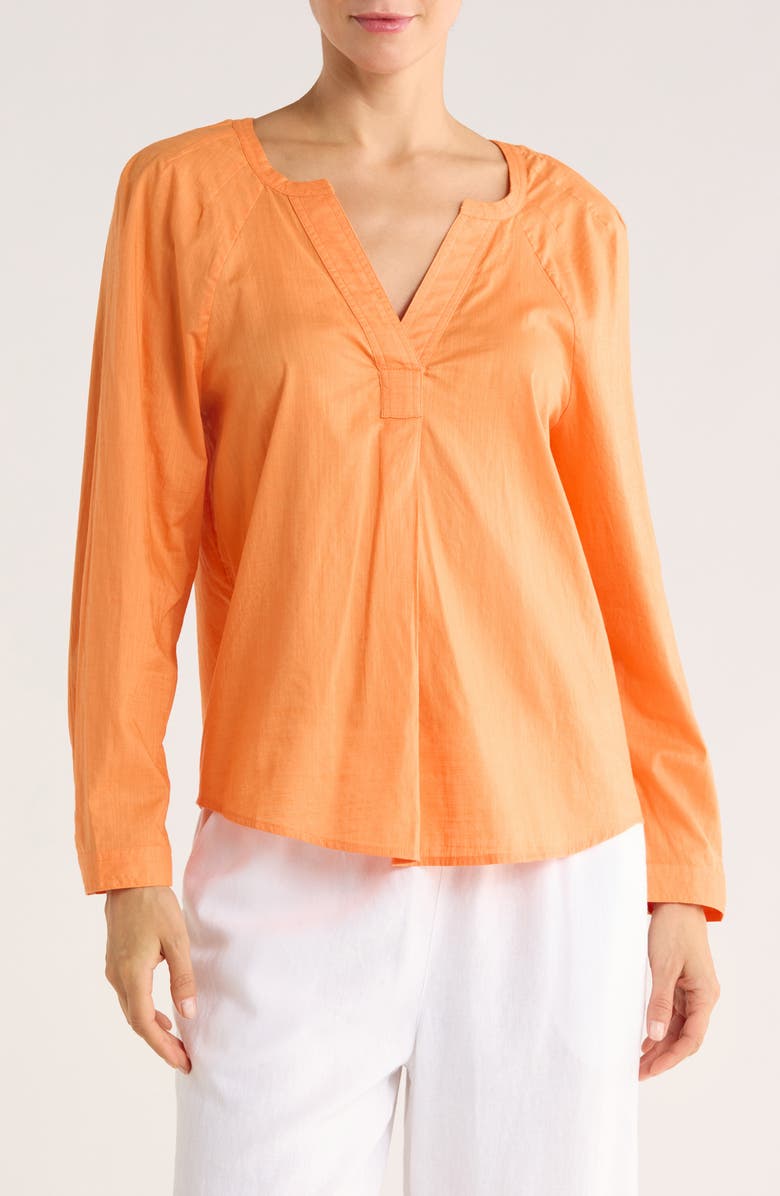 Tommy Bahama Sedona Sun Split Neck Long Sleeve Cotton Top, Main, color, Crisp Orange