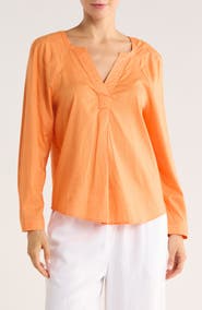 Tommy Bahama Sedona Sun Split Neck Long Sleeve Cotton Top