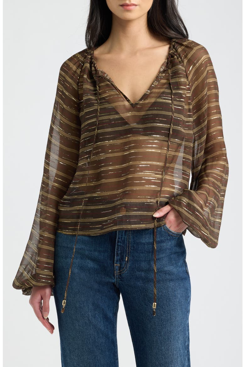 The Balloon Silk Blend Blouse, Main, color, OAKWOOD MULTI