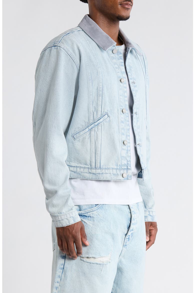 Contrast Collar Denim Trucker Jacket, Alternate, color, LIGHT INDIGO
