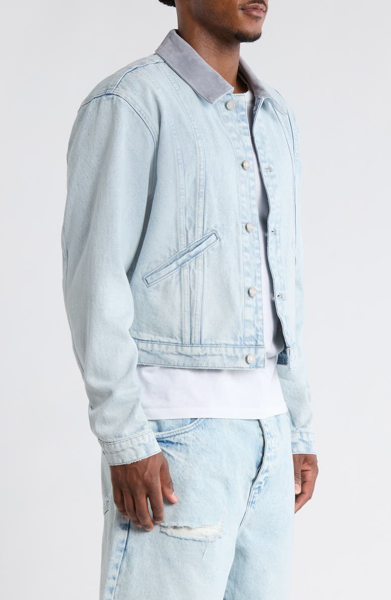 PURPLE BRAND Contrast Collar Denim Trucker Jacket, Alternate, color, Light Indigo