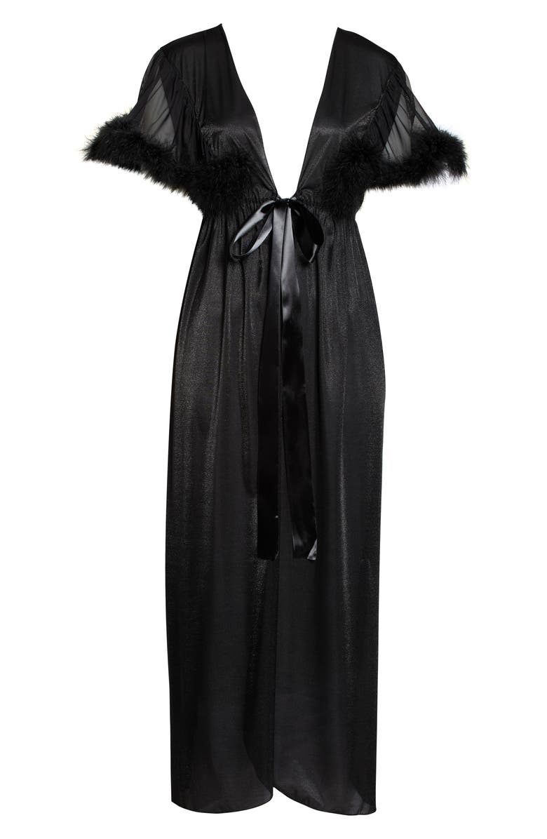 Coquette Feather Trim Robe, Alternate, color, Black