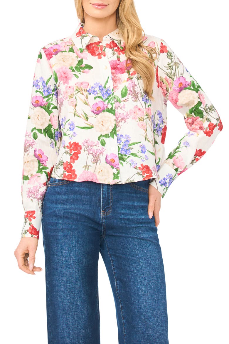 Erin Floral Linen Button-Up Shirt, Main, color, ULTRA WHITE