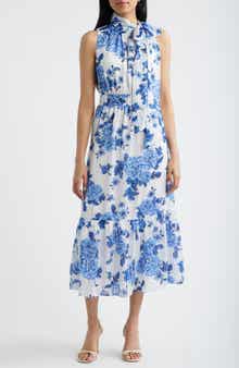 Floral Stripe Mock Neck Midi Dress