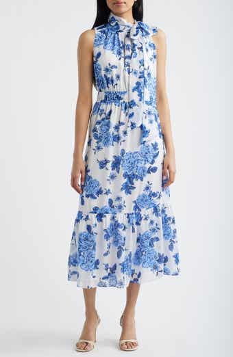 Floral Stripe Mock Neck Midi Dress