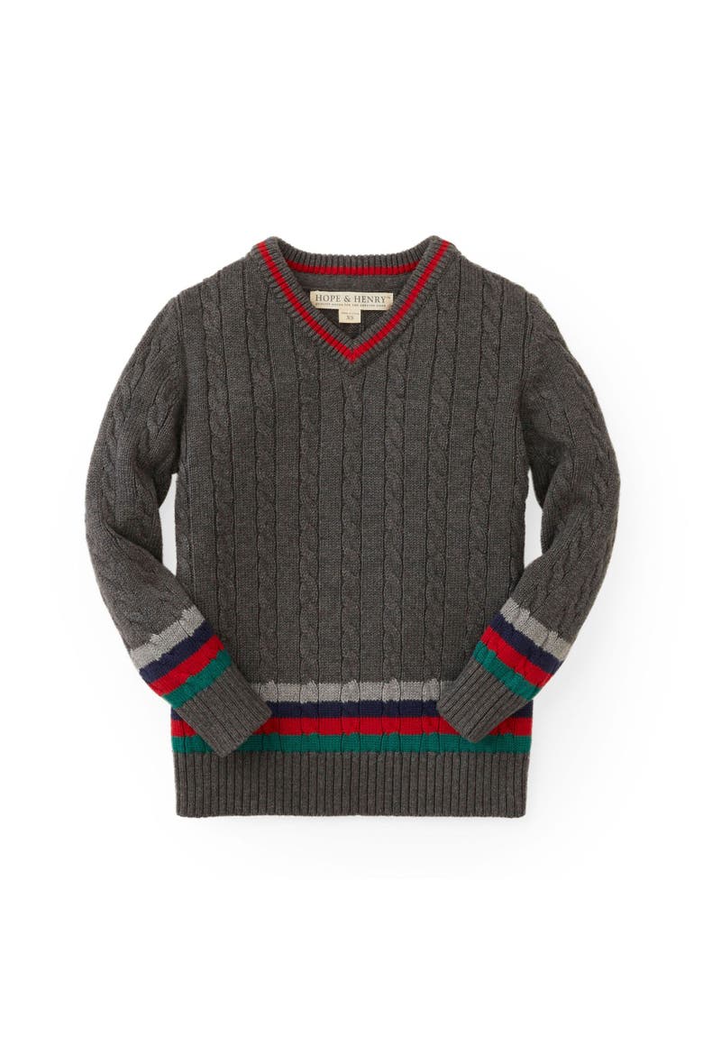 Baby Boys' V-Neck Cable Sweater, Infant, Main, color, Grey