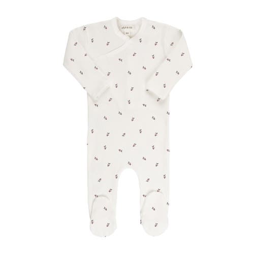 Ely's & Co. Baby Cotton Ribbed Zipper Footie In Ivory/plum Berry