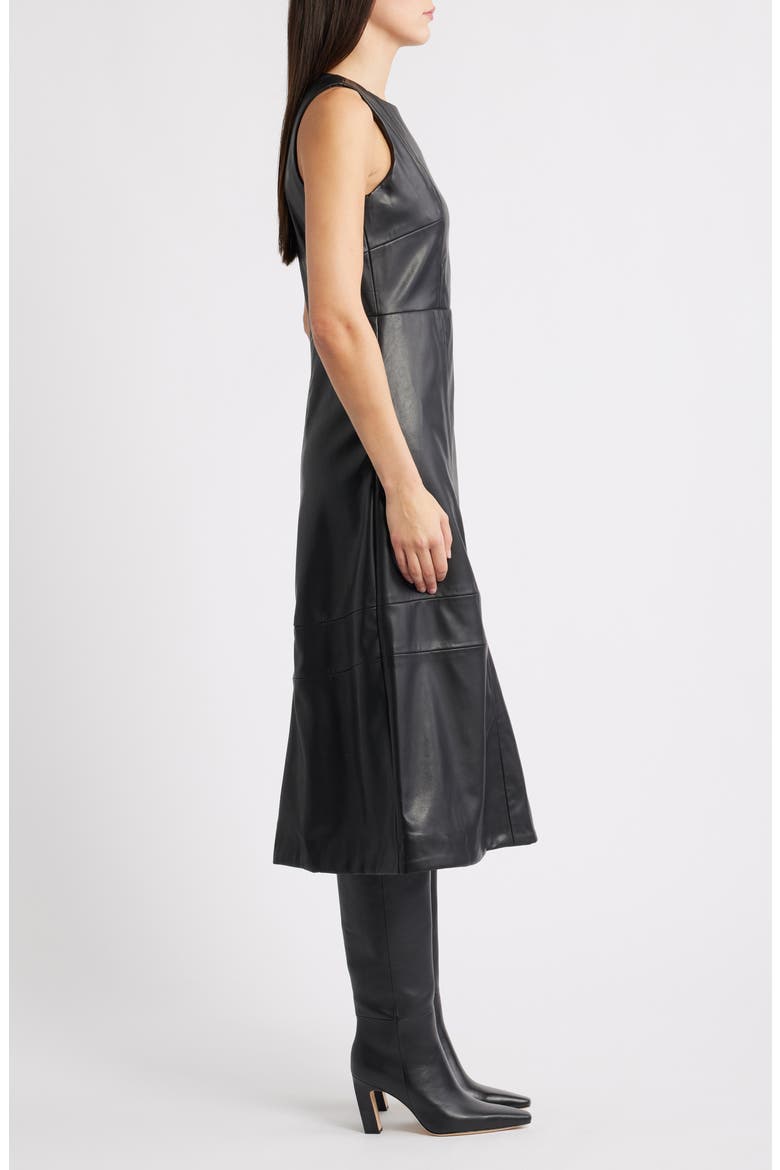 Structured Faux Leather Midi Dress, Alternate, color, RICH BLACK 060