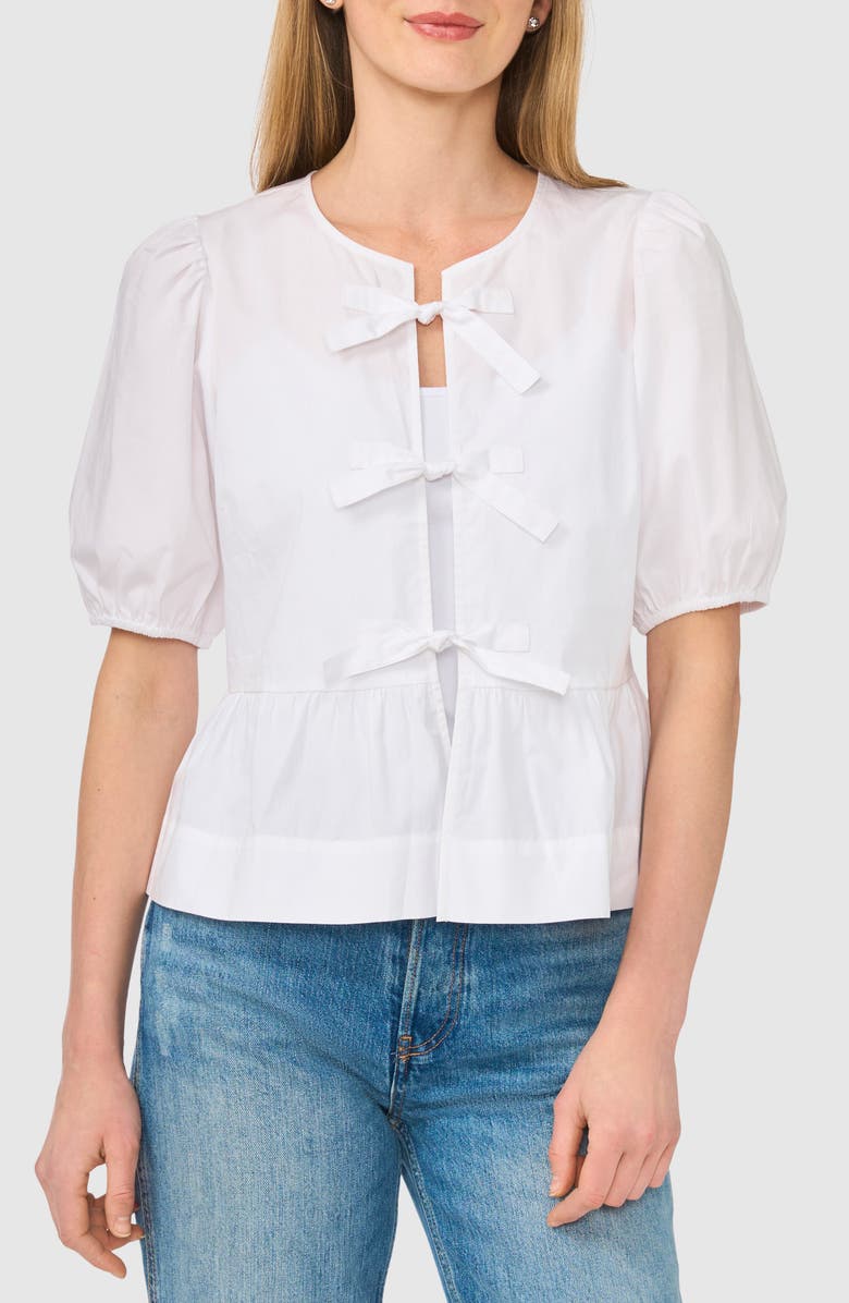 CeCe Bow Front Puff Sleeve Top, Main, color, Lucent White