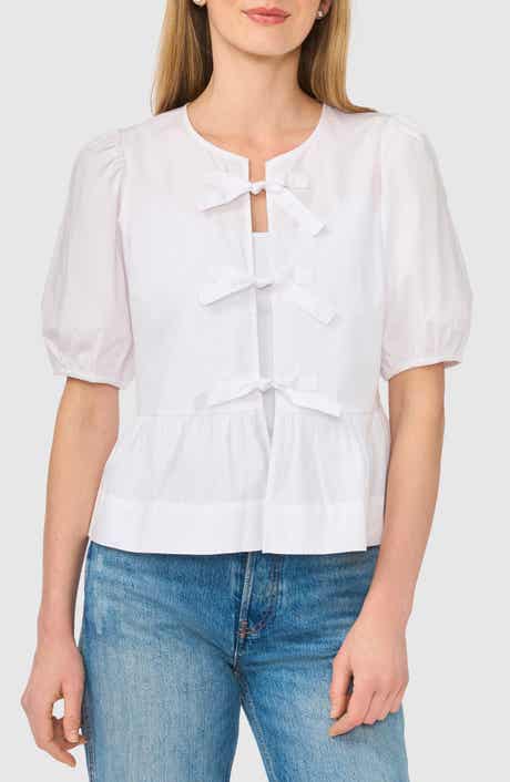 CeCe Bow Front Puff Sleeve Top