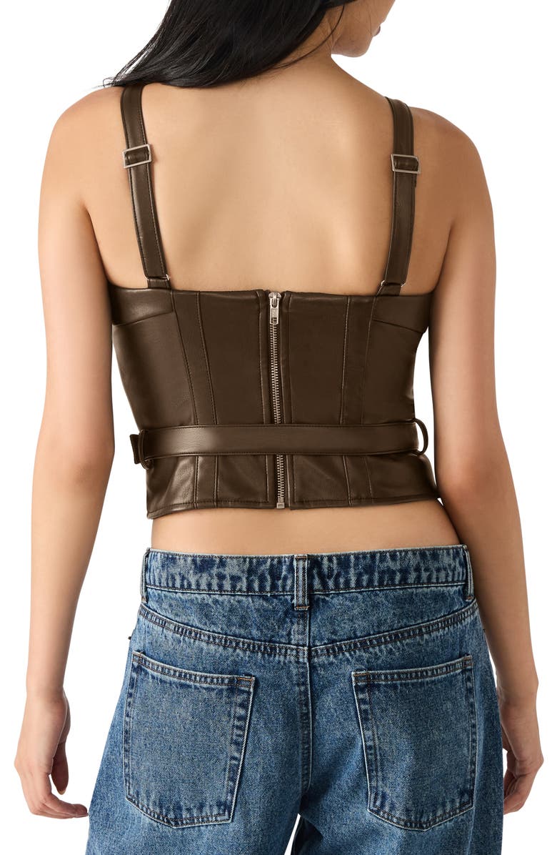Steve Madden Isador Belted Sleeveless Faux Leather Crop Top, Alternate, color, Coco