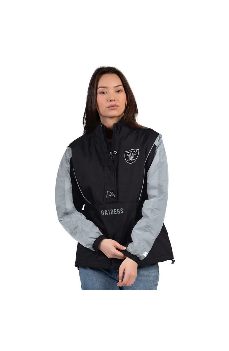 STARTER Women's Starter Black/Silver Las Vegas Raiders Thursday Night Gridiron Half-Zip Jacket, Main, color, Black