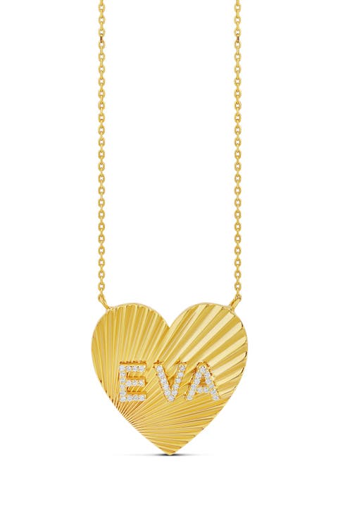 Fluted Heart Initial Pendant Necklace