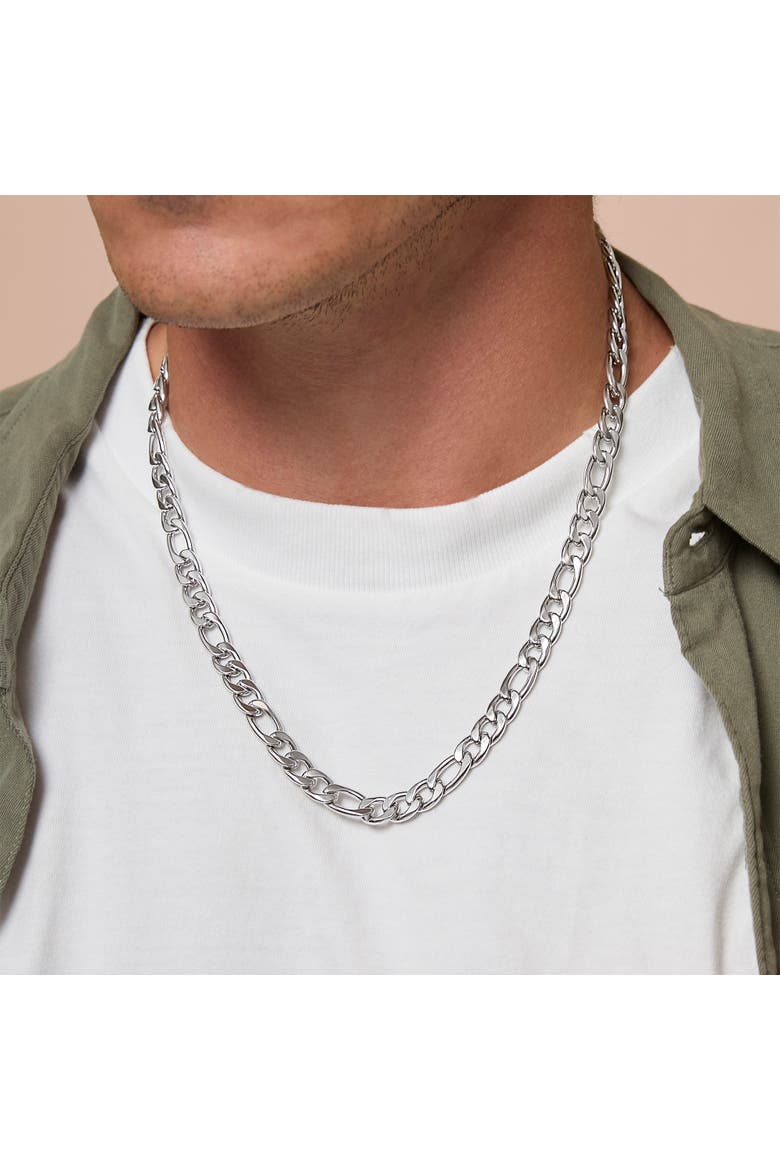 Stainless Steel Figaro Chain & Bracelet Set, Alternate, color, 48