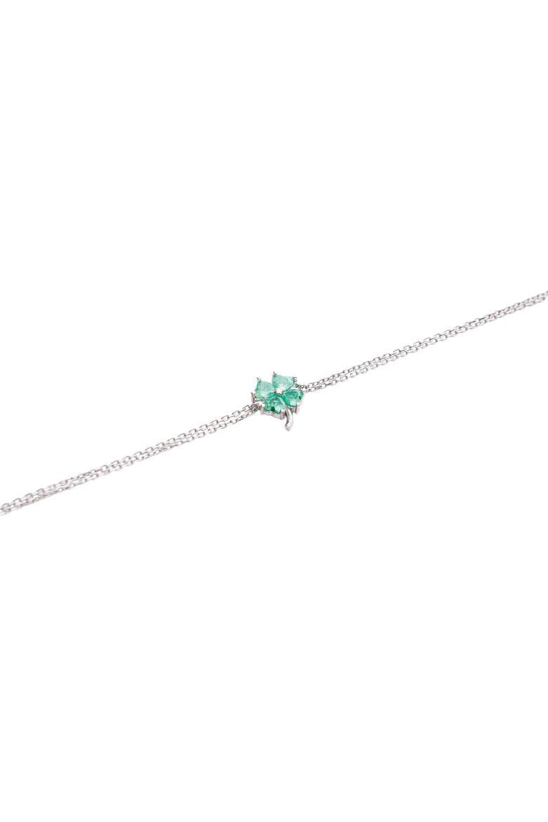 Sterling Silver Four Leaves Clover Bracelet - Green, Main, color, Silver