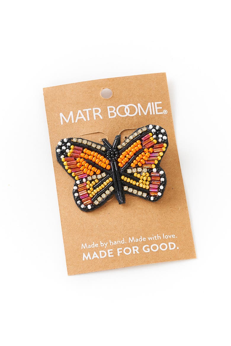 Bala Mani Beaded Butterfly Brooch Pin, Alternate, color, Orange